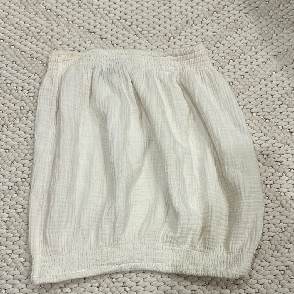 Bobi Cream Bubble Crop Top Smocked Casual